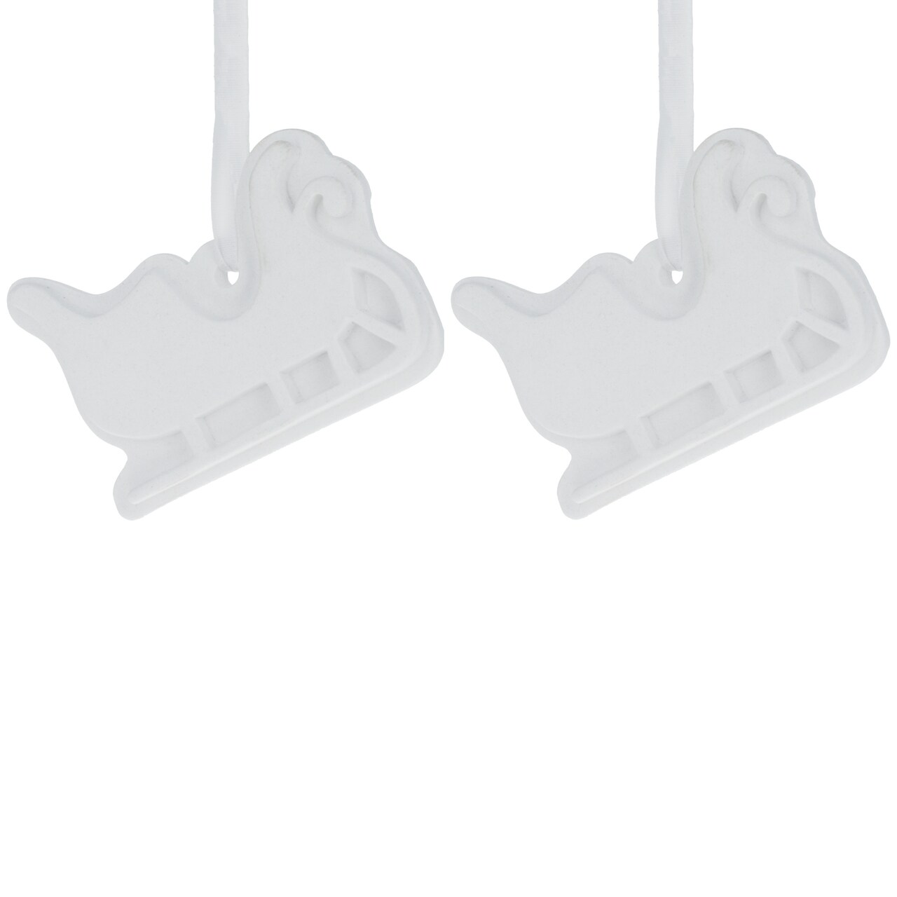 Set of 2 Blank Unfinished White Plaster Sleigh Christmas Ornaments DIY Craft 3.35 Inches